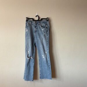 Zara Light Blue Distressed Straight Leg Jeans